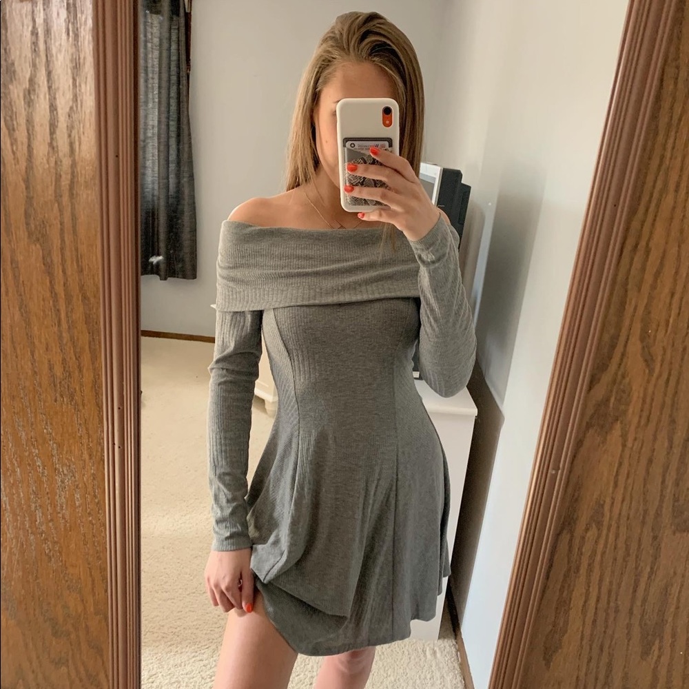 Off the shoulder, gray, boutique dress